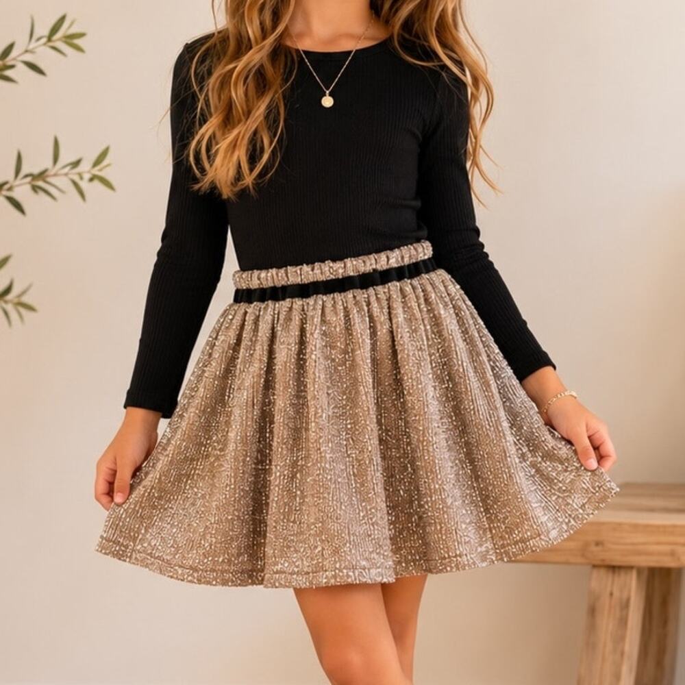 Kate Spade Gold Sparkle Full Skirt Black Trim 3